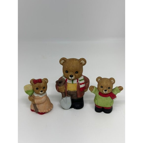 HOMCO Vintage Porcelain Teddy Bear Figurine Set – 3 Country Christmas Bears 2–3" - Picture 2 of 4